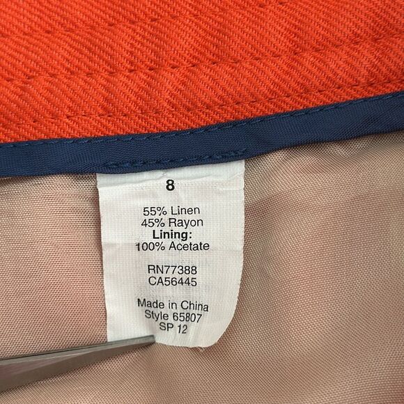 J.CREW Women’s Linen Blend Skirt 8 Button Front Lined Pockets Bright Orange Sz.8 - Picture 8 of 9